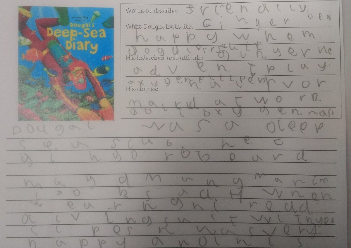 Today @PeacockClass2  and <a href="/Y2woodpecker/">Woodpecker Class</a>  keyworker children continued their work focusing on Dougal's Deep Sea Diary. They created word banks of ideas first and then used these ideas to write a character description.