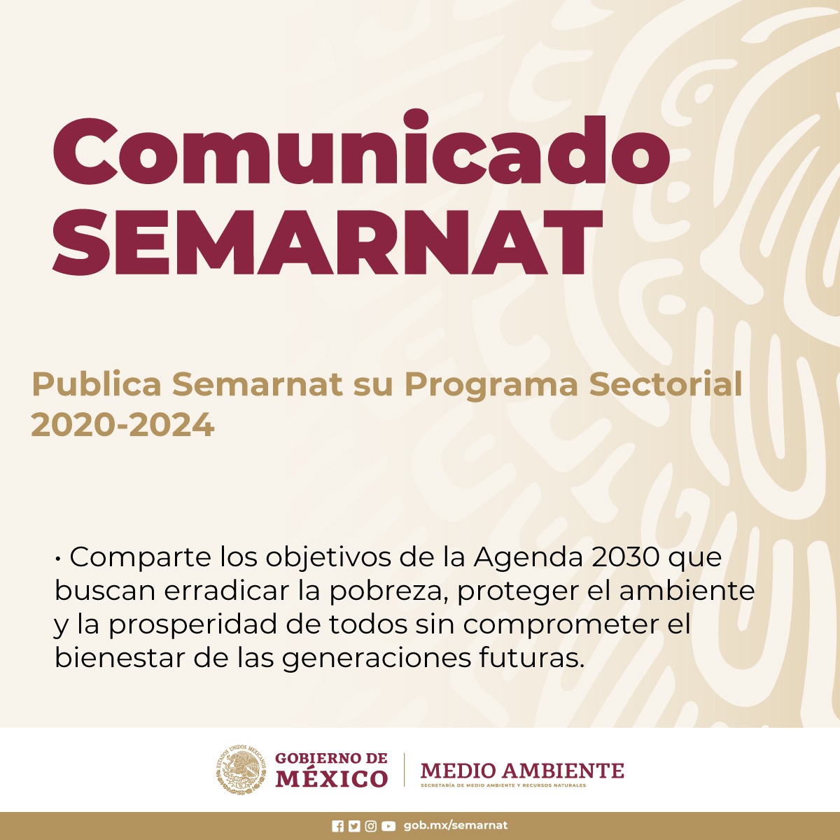 SEMARNAT_mx's tweet photo. ✨#COMUNICADO | Publica #Semarnat su #ProgramaSectorial 2020-2024
🔸Comparte los objetivos de la @Agenda2030MX que buscan erradicar la pobreza, proteger el ambiente y la prosperidad de todos sin comprometer el bienestar de las generaciones futuras.
▶️https://t.co/ESVIFk51e9 https://t.co/nrXUfYegzD
