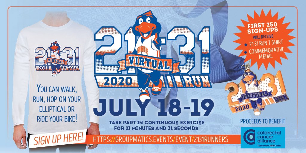 IronBirds's tweet photo. The IronBirds want you to join in the fight to beat colorectal cancer! Hereโs how:
1. Sign up at https://t.co/6RAYyWGbYz by July 16
2. Take part in continuous exercise for 21 minutes and 31 seconds
3. Post a picture using the hashtag #2131Run to be a part of the recap video! https://t.co/CoYjBMBict