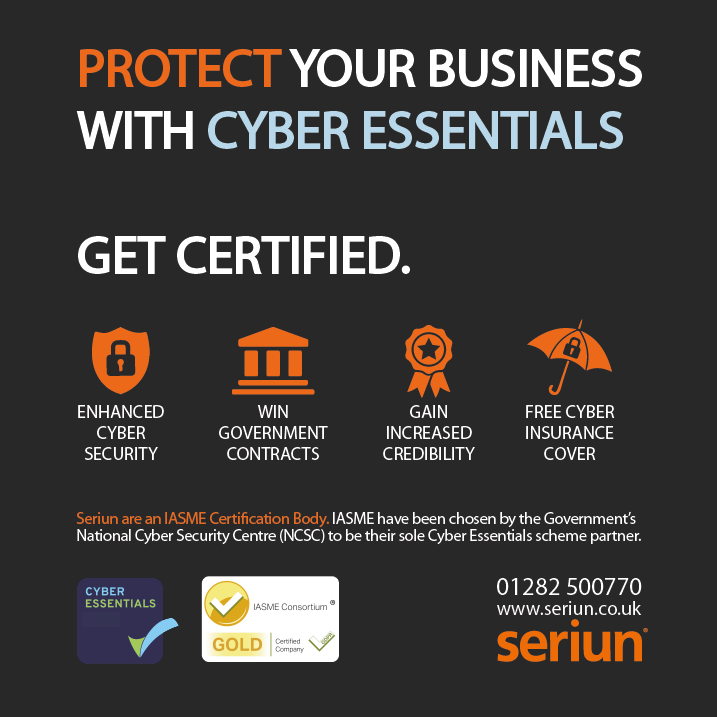 Seriun's tweet photo. Have you heard we are an #IASME certification body, which means we're more than qualified to help your business achieve #CyberEssentials certification and get the protection you really need to have. Give us a call to discuss the benefits and find out how we can help 🔐 https://t.co/BkWzWsGuZU