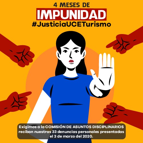 te_uce's tweet photo. ¡4 MESES DE IMPUNIDAD! 
El 3 de Marzo, presentamos 33 denuncias contra un docente por abuso de poder, pero hasta hoy la comisión no ha recibido nuestras denuncias. 
#JusticiaUCETurismo
@lacentralec @MaraEspin
@DecidamosUCE @Nilka2222
@Bienestar_UCE @gzanganos https://t.co/wLvmLhtMNm
