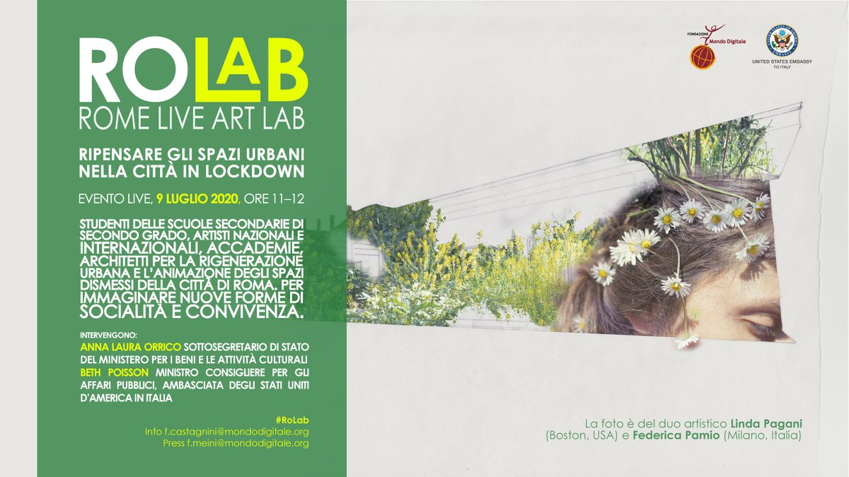 fmdigitale's tweet photo. -2 giorni a #Rolab con @AmbasciataUSA e @AnnaLauraOrrico Scopriremo i progetti di rigenerazione urbana di @Roma ideati dagli studenti durante il lockdown e i lavori di @pagani_linda e #FedericaPamio sulla convivenza durante l'emergenza. Registrati su https://t.co/hWAWAgMcJr https://t.co/Dl9pvVgdZm