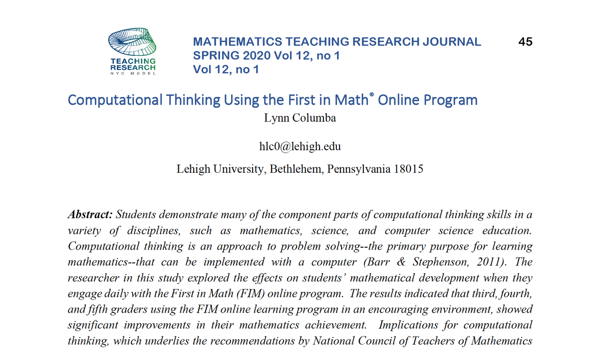 RobertSun24's tweet photo. Research by Dr. Lynn Columba of Lehigh University on the successful use of @FirstInMath by @MarvineBASD (32.9% increase in PSSA math scores) is peer reviewed and published in the Mathematics Teaching Research Journal.
https://t.co/rQiwB9aLKz 
#BASDProud @basdjacksilva @BASDSUPT https://t.co/2ogwl3kl73