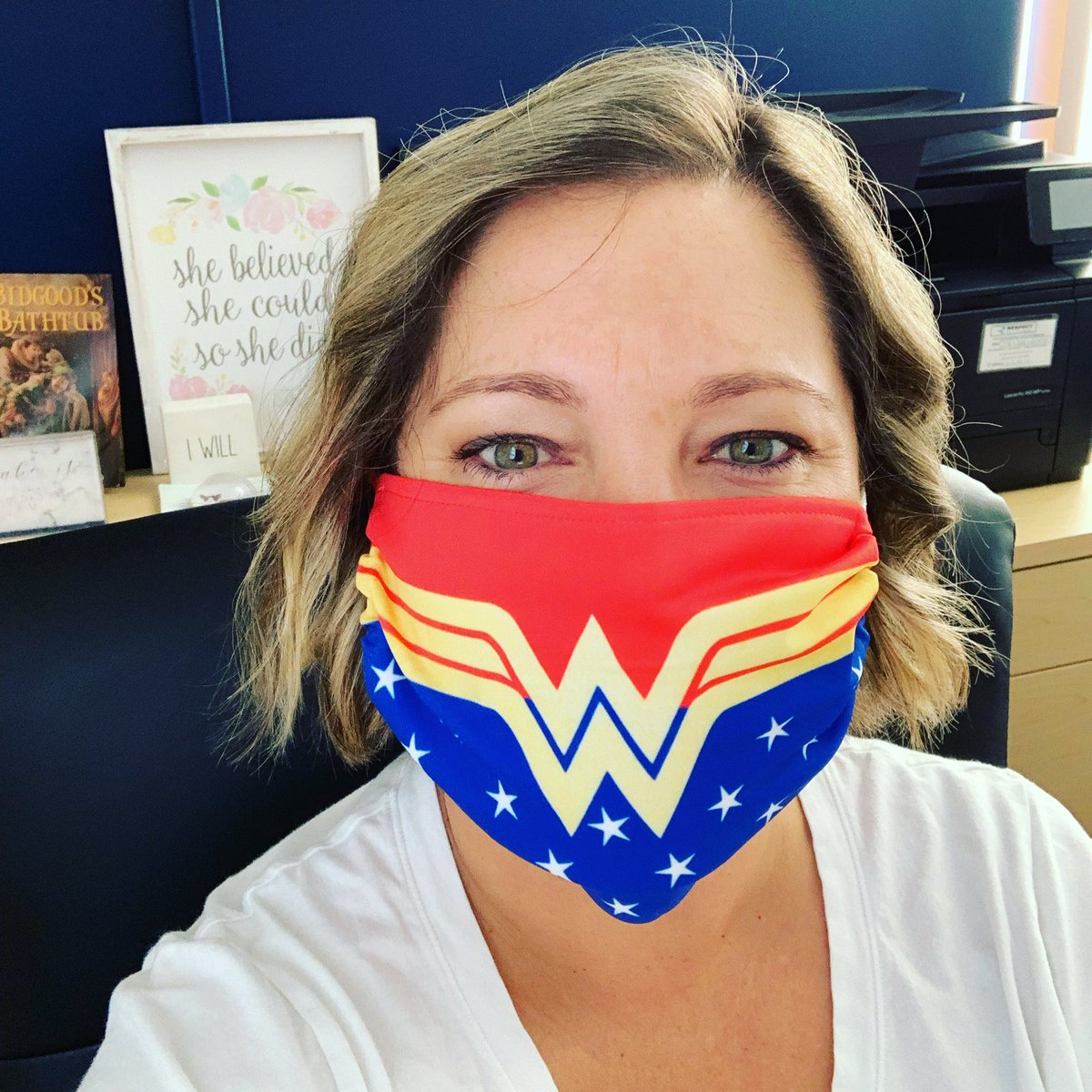mbidgood57's tweet photo. Rockin my new Wonder Woman mask! #COVIDー19 #WearAMask #principal @VES_Super_Hero https://t.co/7qsKmxtQ6c
