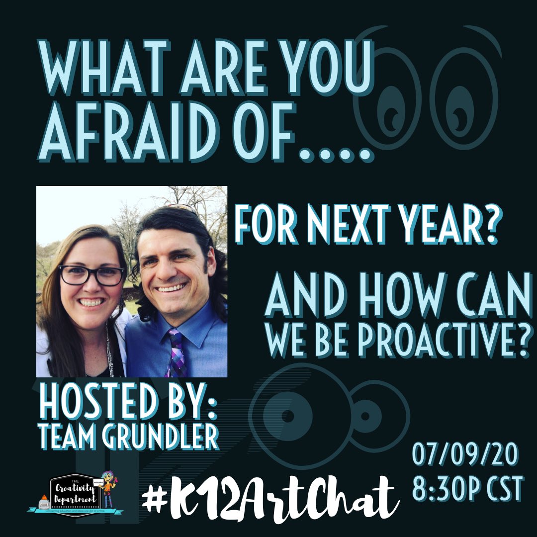 So many thoughts and yes fears running through teachers’ minds right now- let’s get them out in the open and discuss with possible solutions - this Thursday 8:30 pm on #k12ArtChat