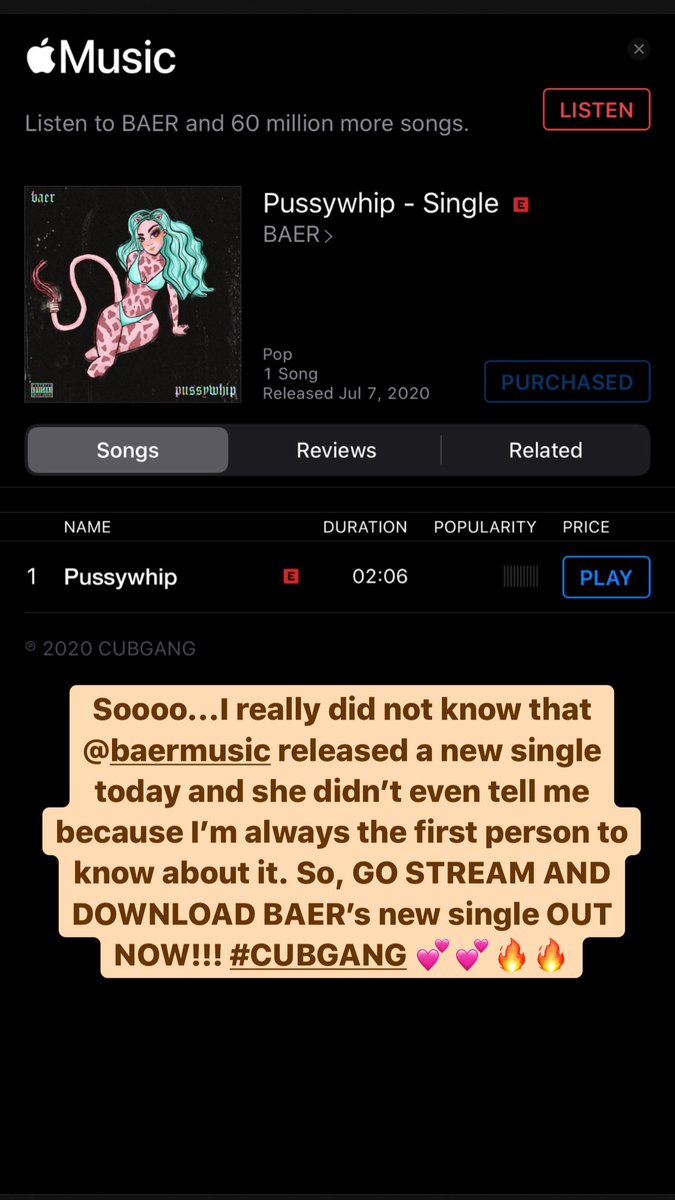 GO STREAM AND DOWNLOAD <a href="/baermusic/">BAER</a> NEW SINGLE “Pussywhip” OUT RIGHT NOW!!! #CUBGANG BICH!! 🔥🔥🔥 Pussywhip - Single by BAER music.apple.com/us/album/pussy…