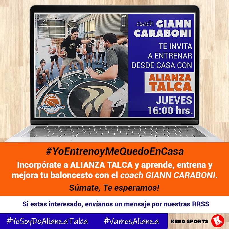#QuédateyEntrenaEnCasa. Invitamos a todos los niños y jóvenes que busquen aprender o mejorar su baloncesto, a que se incorporen a #AlianzaTalca a entrenar junto a nuestro Coach <a href="/GCaraboni/">Giann Caraboni C.</a> . Si estas interesado envíanos un mensaje y comienza este jueves a las 16:00 hrs. Súmate!!