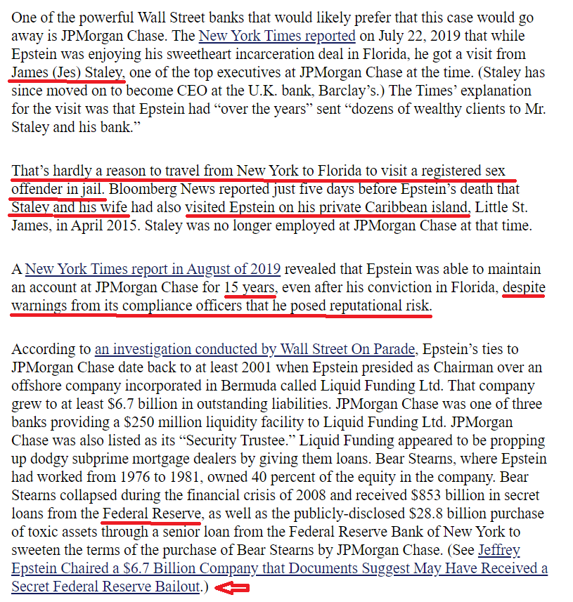 "One of the powerful Wall Street banks that would likely prefer that this case would go away is JPMorgan Chase..." $JPM  $BCS  #Staley  #FedHistory  #Epstein  https://wallstreetonparade.com/2020/07/ghislaine-maxwell-wall-streets-secrets-and-the-u-s-attorneys-office/