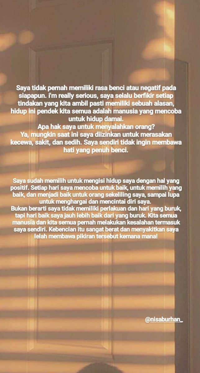 NisaBurhan1's tweet photo. Apa hak saya untuk mengatakan seseorang baik atau buruk? Semua ada porsinya, semua punya alasan. Good night ❤

#quotes #quotesbijak #hidupbahagia #nikmati #LoveMyself #toxic #temantoxic #bijak #katakata #katabijak #katamotivasi https://t.co/cqAuegOOwc