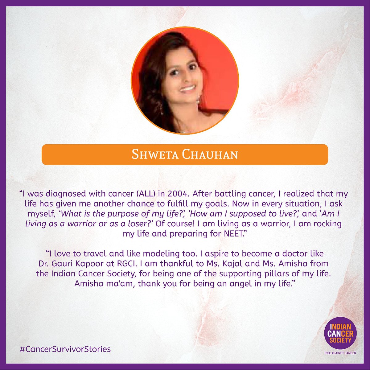 ics_1951's tweet photo. Shweta Chauhan, ICS’s childhood #cancersurvivors support group- #UGAM member, a #childhoodcancer victor & now a young lady full of enthusiasm proved that #cancer is just an obstacle & not the end. There's a new life ahead.
#humansofbombay #IndianCancerSociety #cancervictor https://t.co/9B3ytdvp6J