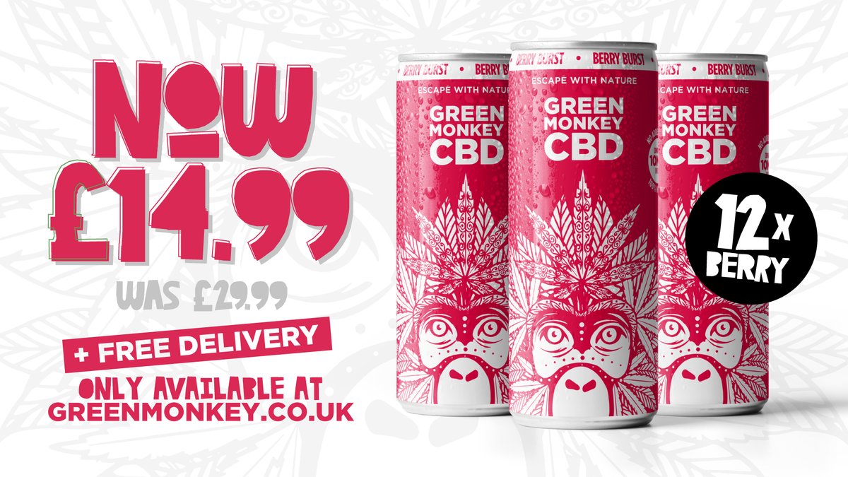 cbdgreenmonkey's tweet photo. #NEW Berry Burst...try it now, half price!

Click: https://t.co/Z9fGI4b9Aa

#CBD #cbdlife #CBDdrinks #tuesdayvibes https://t.co/xR3g3EuAhx