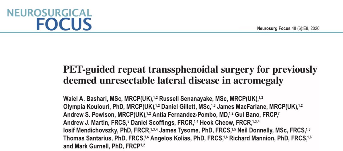 NeuroendocrinoS's tweet photo. Cirugía transesfenoidal guiada PET/TC +11 C-metionina en 
#Acromegalia persistente por enfermedad selar/parasellar lateral
✔️9 pacientes 
✔️Excluido Knosp 4
✔️Puede ser útil evaluación enfermedad selar/parasellar lateral y para cirugía dirigida 
@TheJNS 
https://t.co/cBMWzjbKib https://t.co/dCQClTlvj0