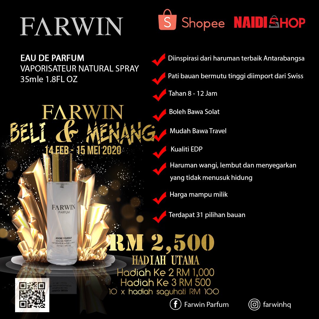 farwinhq's tweet photo. FARWIN BELI &amp; MENANG 🏆

Hadiah Utama : RM2500
Hadiah Kedua : RM1000
Hadiah Ketiga : RM500
Saguhati : RM100 X 10 

Beli sebotol RM40 sudah layak untuk sertai kempen beli &amp; menang. Lagi banyak pembelian lagi cerah peluang untuk menang.

https://t.co/gs004Noc6O https://t.co/kolk1hb75m