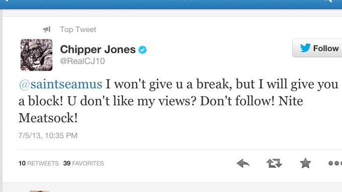 saintseamus's tweet photo. Exactly 7 year ago, Chipper Jones called me a #Meatsock. Never forget!!! https://t.co/8txdGem9IA