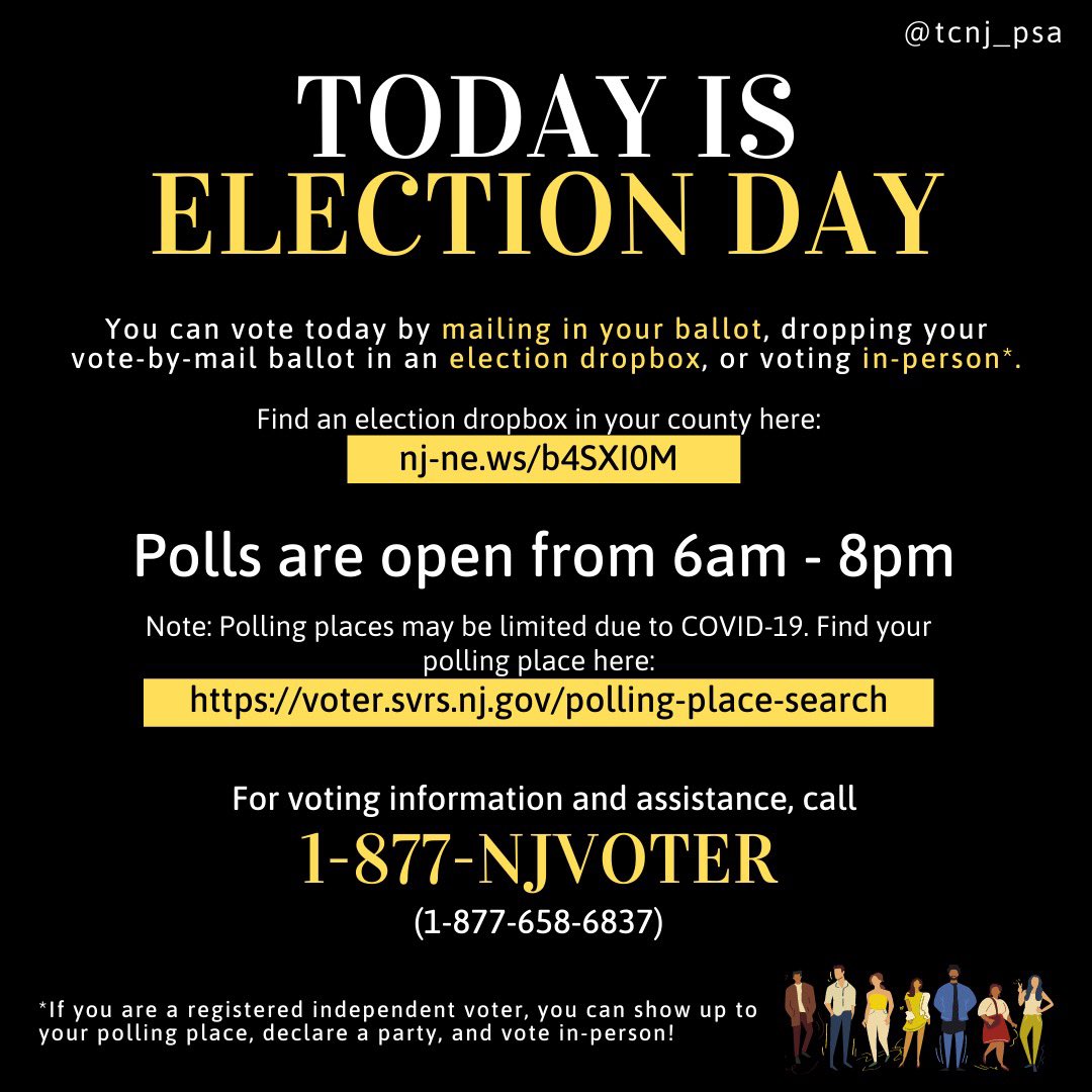 TCNJ_PSA's tweet photo. Happy Primary Election Day, NJ! Don’t forget to vote today! Here’s some important info (thread) 👇 https://t.co/pyQGQPau6u