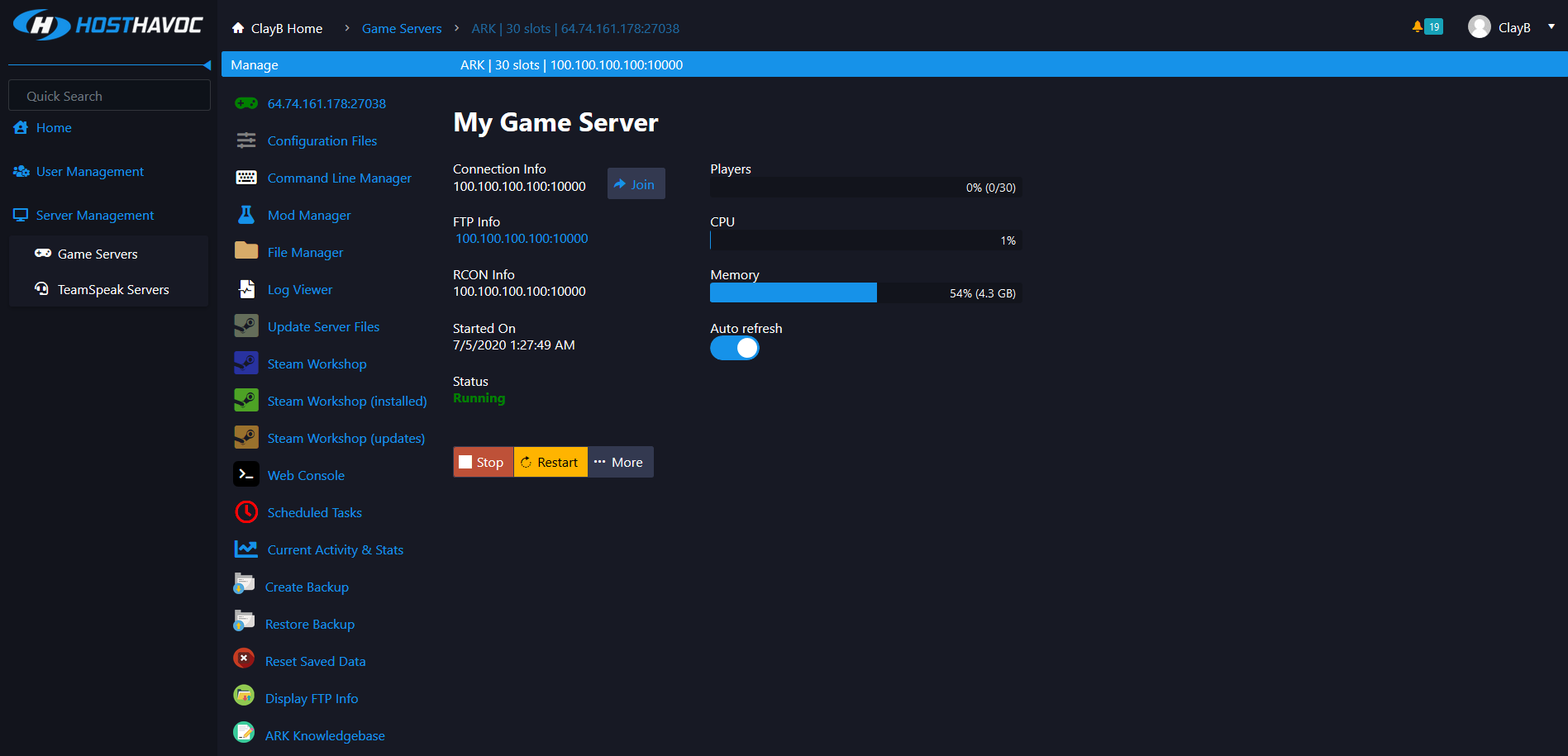 What is the Host Havoc Web Console  