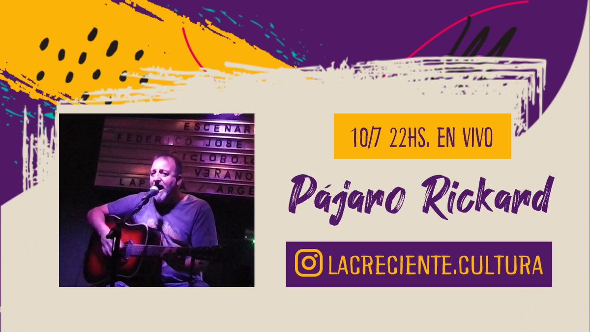 El viernes desde 22hs seguimos con nuestro ciclo de charlas y música..  en esta ocasión de la mano del Pajaro Rickard 
#miprimercancion #culturarock #berisso #laplata #carlostejedor #pajaros #vuelanpajaros #QuedateEnCasa