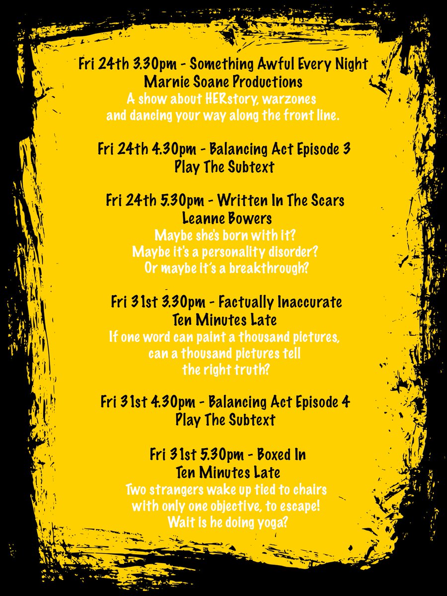 TryMeLoveMe20's tweet photo. We are now able to release the running order of the Try Me, Love Me Festival. Here you will find the dates and times of each show.
Get your diaries out. Its going to be a packed month of amazing theatre.

To watch the all the shows make sure you subscribe to our youtube channel. https://t.co/s5WTFJcHYE