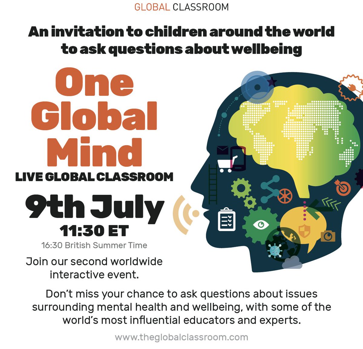 SmithsonianScie's tweet photo. Join us and @GlobalClassRM for #OneGlobalMind on 9 July 2020 11:30 ET

This free interactive event will unite students across the world &amp; will feature @BearGrylls @LindseyStirling @MPeopleHeatherS @WHO @MomGerm @NatGeo &amp; more

Find out more &amp; join us live https://t.co/r6MDkIWw1h https://t.co/7hWOhGialB