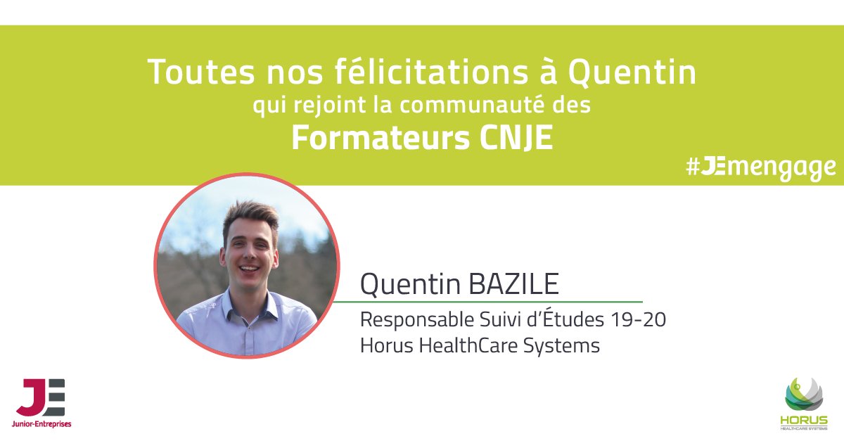 [ FORMATEUR CNJE 🤝 ]

L'ensemble de notre équipe tient à féliciter Quentin Bazile qui devient le premier formateur d'@horushcs ! 🥳
Il rejoint l'équipe des formateurs de la <a href="/cnje/">Junior-Entreprises</a> en tant que formateur en Suivi d'Études.
Toutes nos félicitations ! 

#WeAreJE #JEmengage