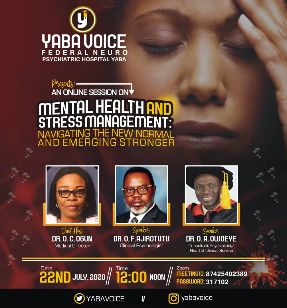 VoiceYaba's tweet photo. Join us for the first Yabavoice webnair on the 22nd of July 2020
#yabavoice
#mentalhealth
#stessmanagement
#beyondcovid19
#FNPHY https://t.co/ghRpZR6KmN