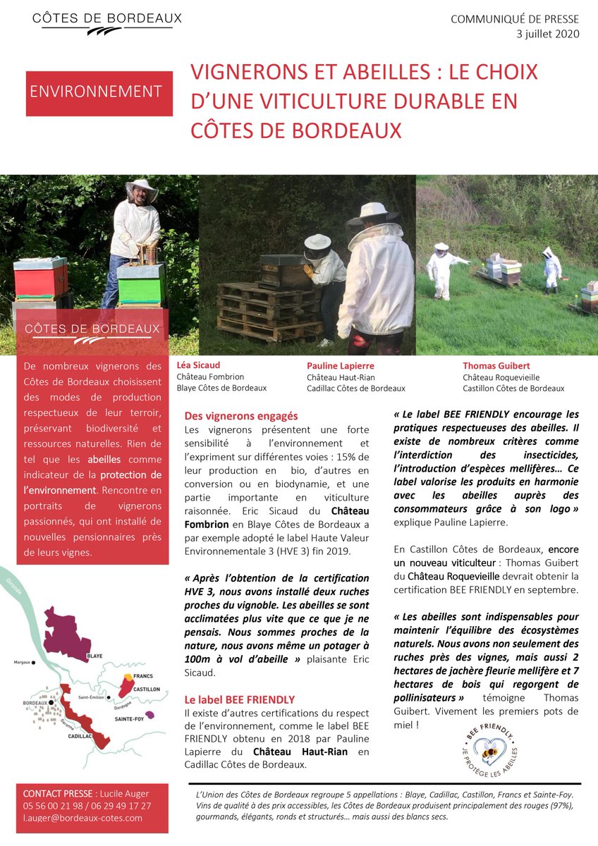 *VIGNERONS ET ABEILLES*
Les vignerons des #CôtesDeBordeaux font le choix d'une viticulture durable, et installent de nouvelles pensionnaires près de leurs vignes 🐝 Une belle initiative en faveur de la protection de l'environnement ! 🌳🌿