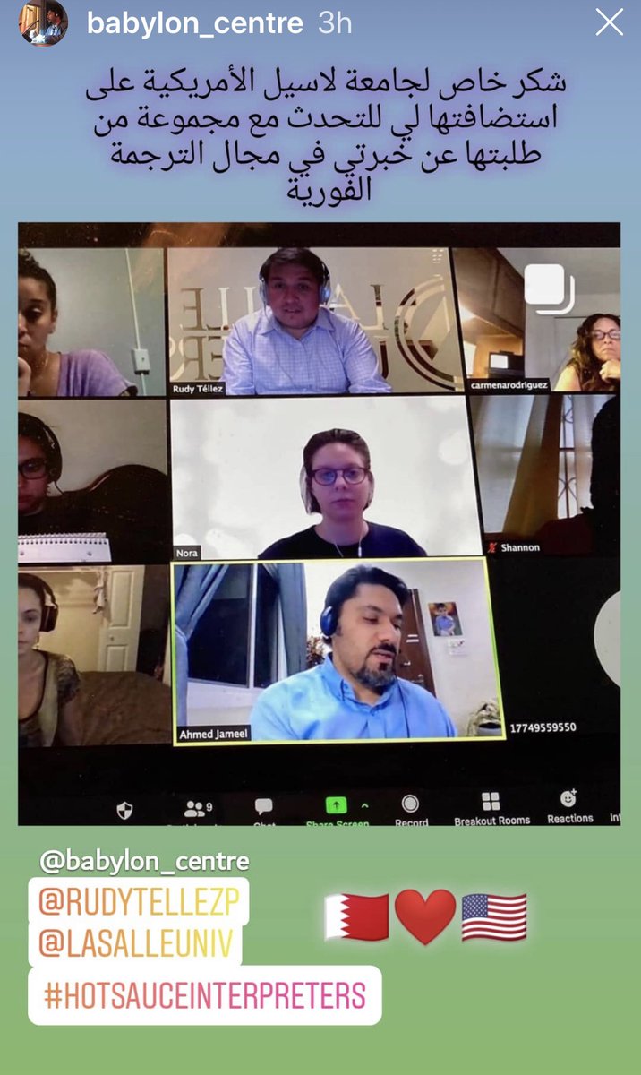 rudytellez's tweet photo. Jumping continents to showcase the very talented @linguist_ahmed who shared his perspectives when he began his career in translation and interpreting. Thank you for sharing with us!! #conferenceinterpreter #interpreter #zoom @LaSalleUniv https://t.co/o8SnhWzvP2
