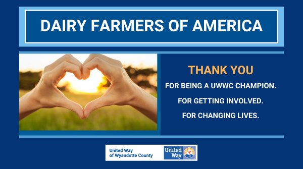 UnitedWayWyCo's tweet photo. During the 2019 United Way campaign, Dairy Farmers of America committed to a great cause and helped make change possible in Wyandotte County. Thank you to everyone who made the campaign a success! Your community appreciates you. @dfamilk https://t.co/Qz2pMgOClJ