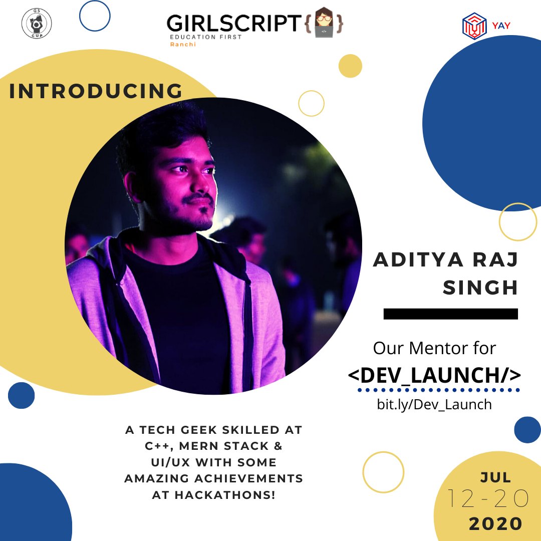 GirlscriptRnc's tweet photo. A tech geek amazingly skilled at #webdev!π€©
@GirlscriptRnc proudly presents our mentor @adi4adityaraj for our most awaited event #Dev_Launchπ©βπ»π¨βπ»
We bet you'll love his sessions!π§‘
Register NOW πhttps://t.co/MVxDvx9RSg
#100DaysOfCode #CodeNewbies #DEVCommunity #girlscript https://t.co/GQ8nxO350c