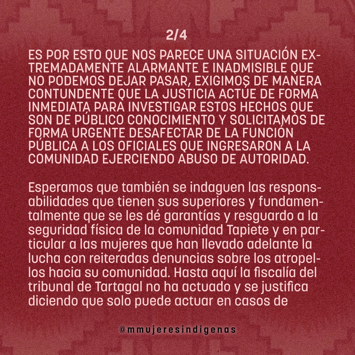 mmindigenas's tweet photo. #Denuncia - #ViolenciaInstitucional- #Racismo #NacionTapiete

https://t.co/VpgbBP8xCA https://t.co/XuGFzTLiHg