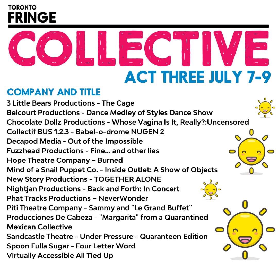 PTPNeverWonder's tweet photo. Today (July 7th) until Thursday (July 9th) you can catch #NeverWonderMusical in #Act3 of the @Toronto_Fringe #DigitalCollective along with several other stellar shows! All for only $13! Check it out!
https://t.co/nIBfU01f8I All the proceeds we make are being donated to BLMToronto https://t.co/ZKX31lOxY6