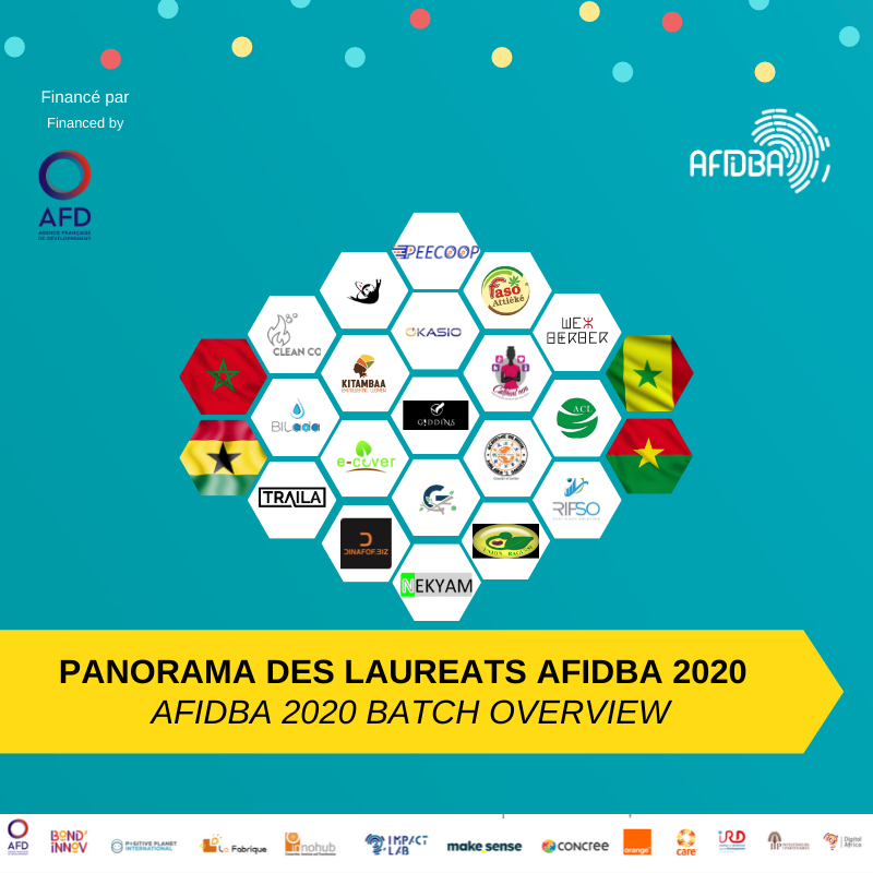 AFIDBA_'s tweet photo. We’re thrilled to unveil the #AFIDBA2020 batch of 19 African inclusive and digital ventures, thoroughly selected by our great incubators in Burkina Faso, Ghana, Morocco and Senegal. @AFD_France @Bondinnov @PositivePlanet5 @LaFabrique1 @InnohubConnect @makesenseforE @CAREfrance https://t.co/nBCuGTNfAl