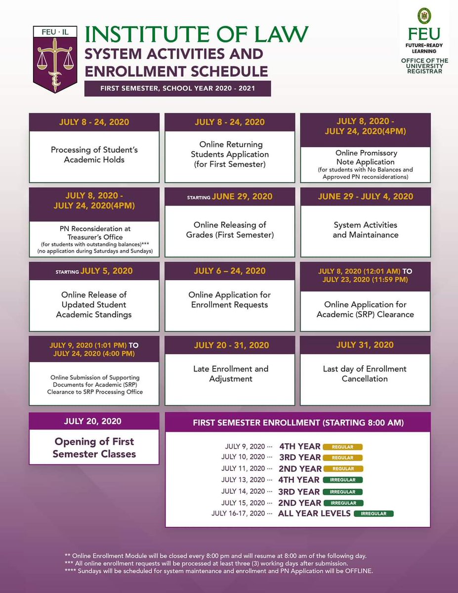 feuilsc's tweet photo. Please be informed of the system activities and enrollment schedule issued by the Office of the University Registrar.

PN: https://t.co/xHhSO3nEnX

Payment options: https://t.co/myua9YuVCY
email bank validated forms and/or online screenshots to paymentposting@feu.edu.ph https://t.co/QnxOT2627k
