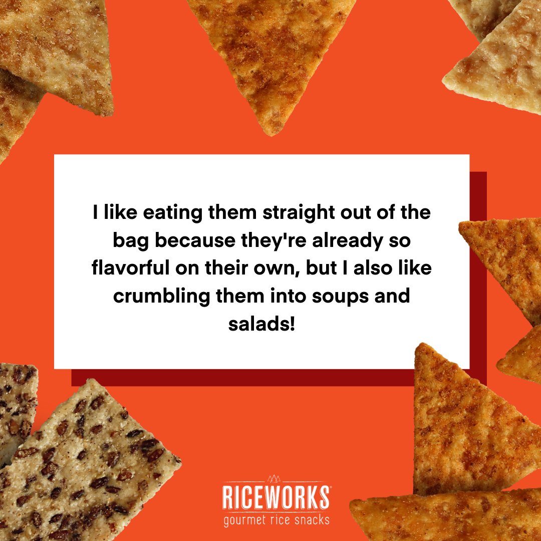 riceworkscrisps's tweet photo. We LOVE to hear the creative ways you use Riceworks every day 😛
Tell us how you enjoy our snacks in the comments below! https://t.co/IUiWhr6hfE