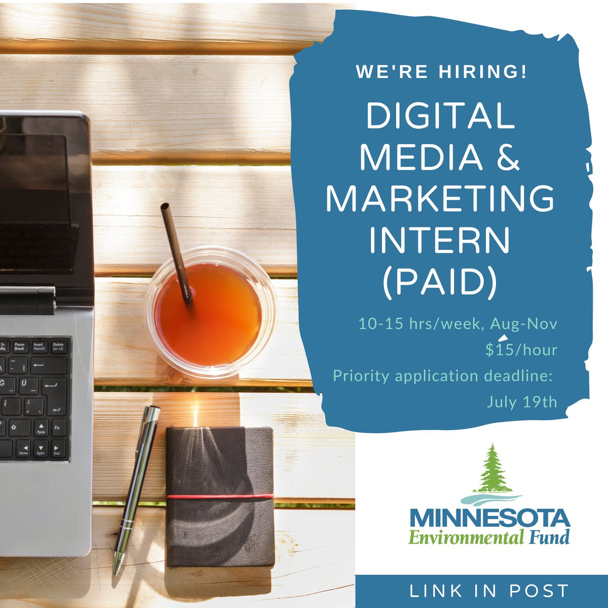 We're looking for a Digital Media &amp; Marketing Intern (paid) to join our team! 

This person will be responsible for the day to
day implementation of MEF’s online voice.

Position description and application instructions here: mnenvirofund.org/wp-content/upl…