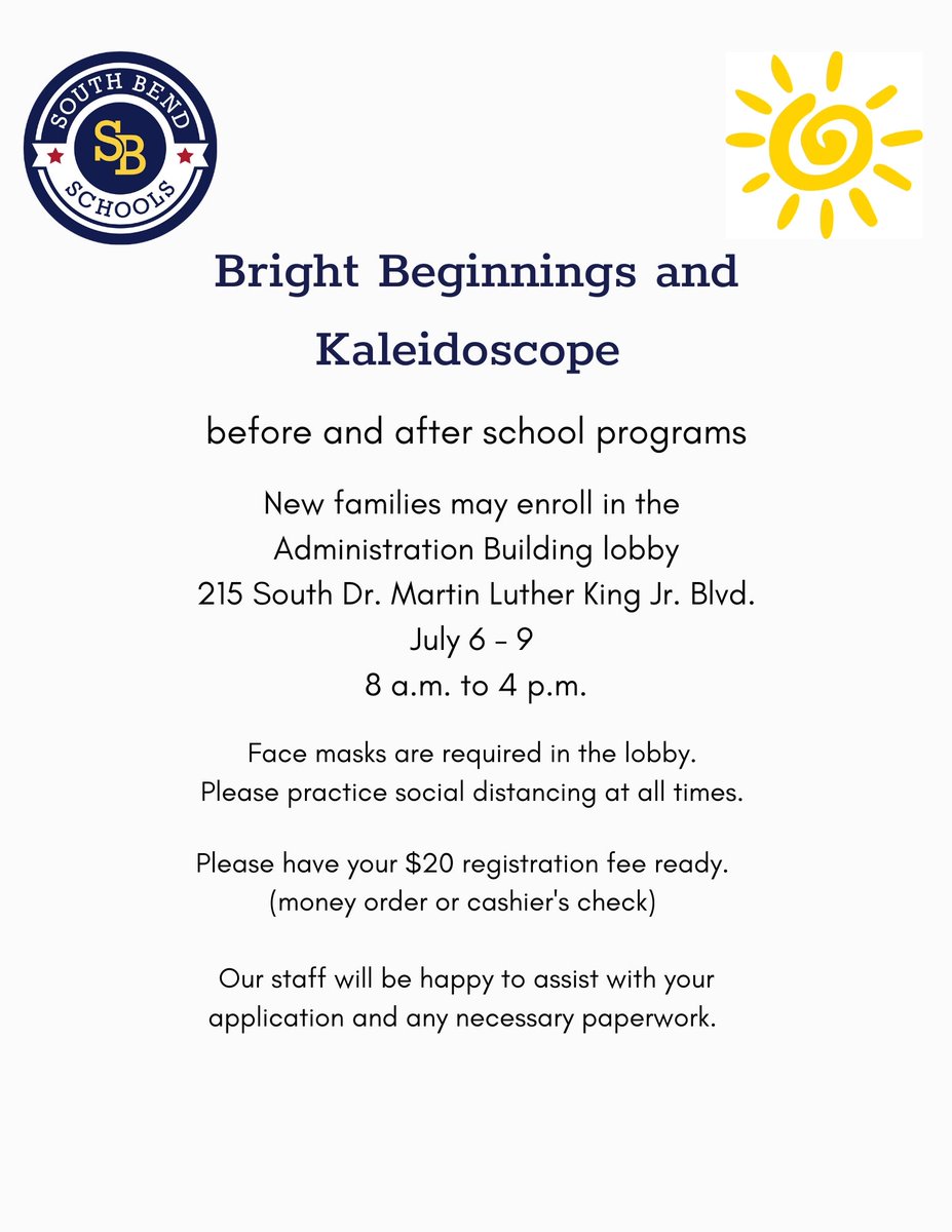 New families may enroll in before and after school programs this week! Contact Director Jennie Joyce with questions at jjoyce@sb.school or 574-393-6054.