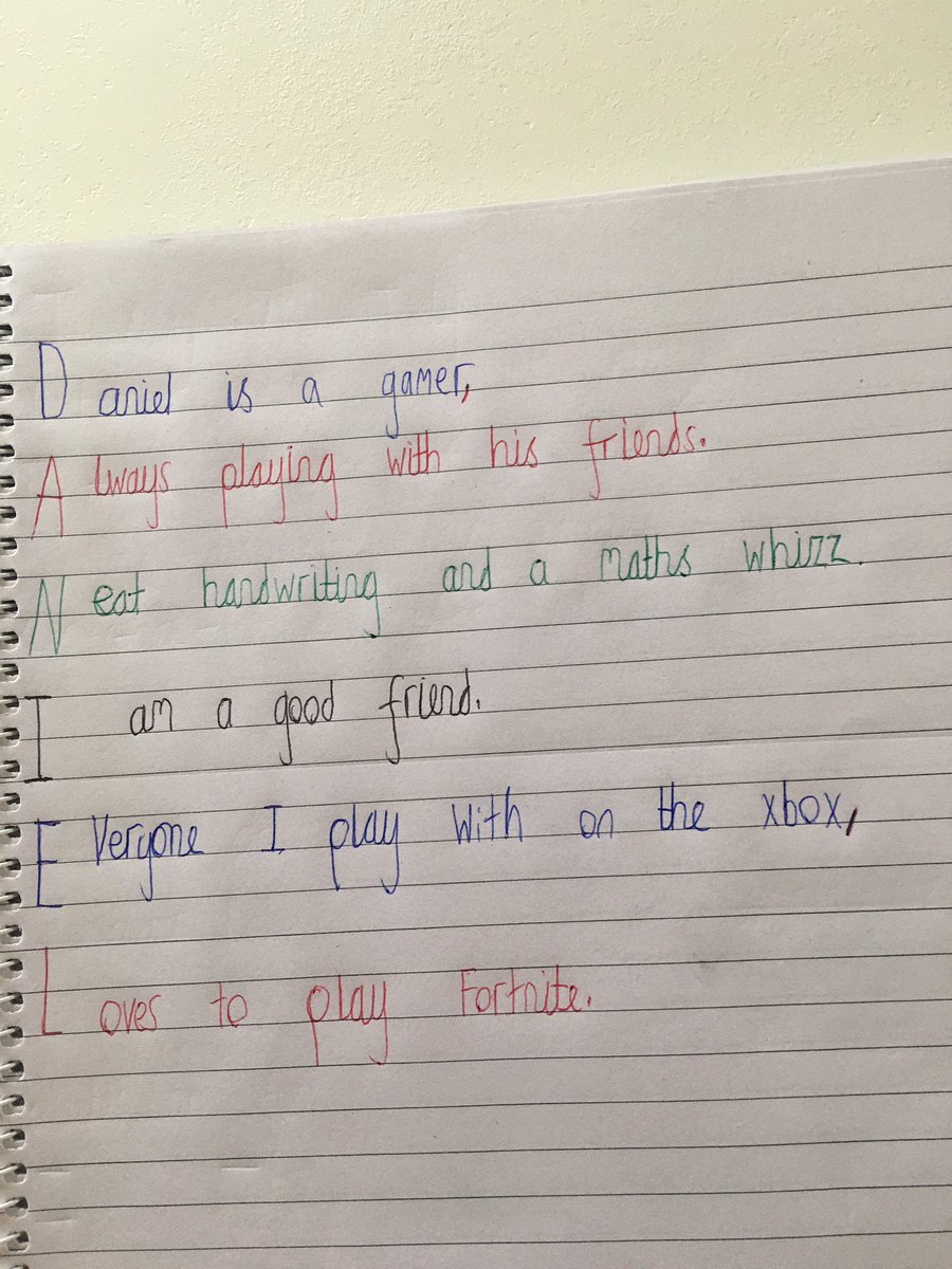 SarahRobertsHa7's tweet photo. Daniel’s Acrostic poem 😄👍@blackledge_s https://t.co/l04qYNkbuk