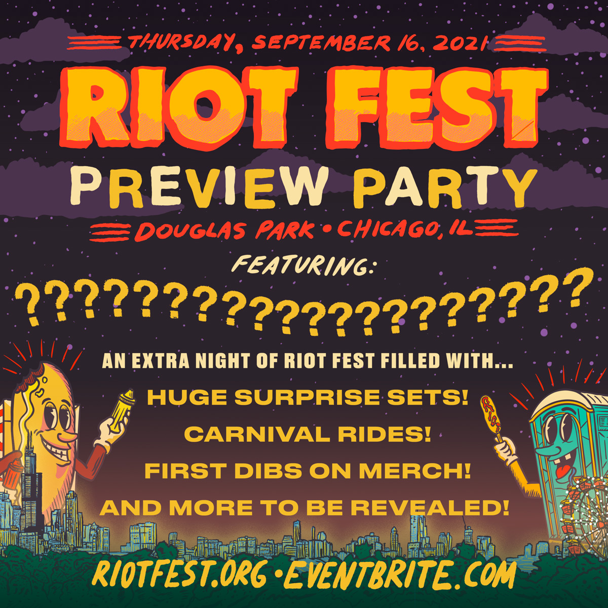 CONTEST TIME: Only 9 more days to get your tickets to the Riot Fest Preview Party. Just RT and we'll randomly pick someone to win a pair of Riot Fest VIP tickets and tickets to the Riot Fest Preview Party on Thursday, September 16, 2021. ow.ly/rhT130qQBSf