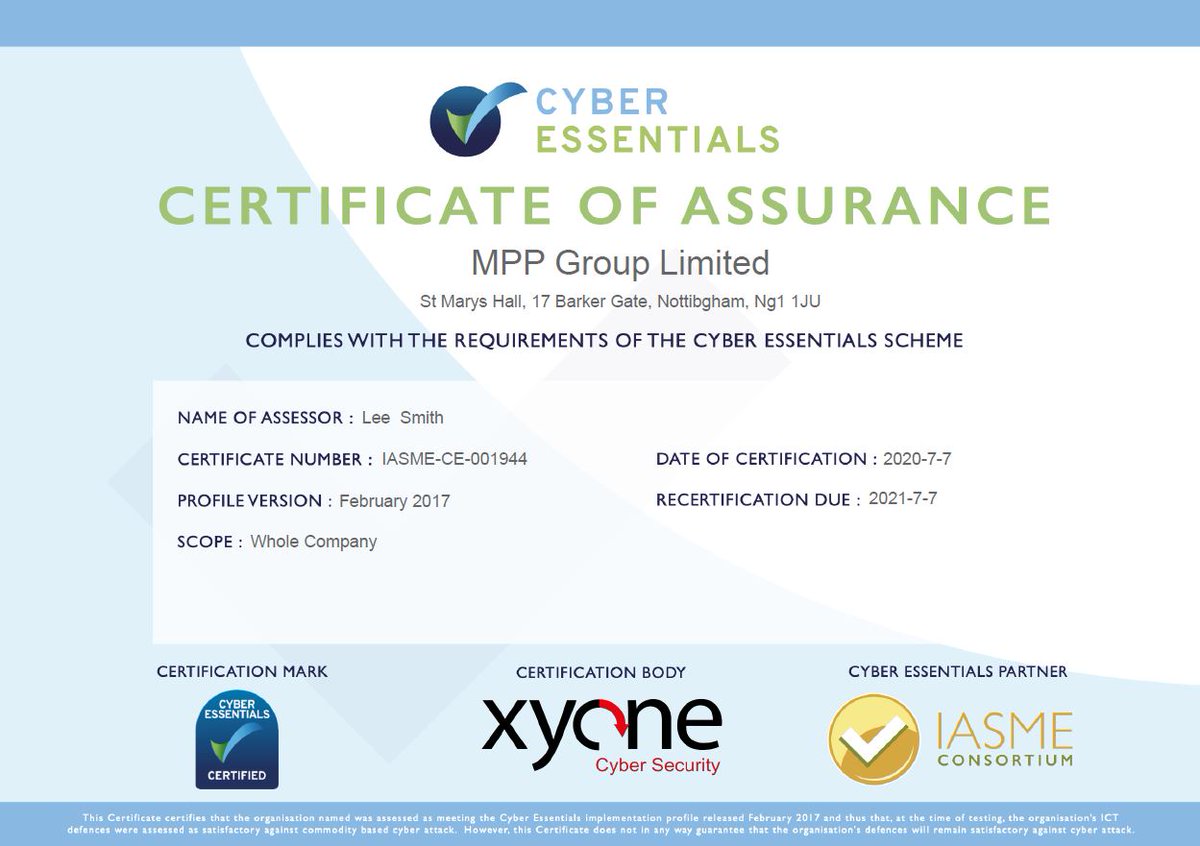Delighted to receive notification today on passing our <a href="/CyberEssentials/">Cyber Essentials</a> 2020 assessment for another year. Extremely important to our business activities particularly in recent months with increased remote working.