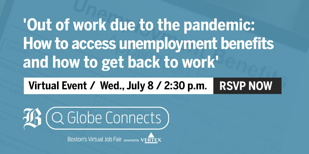 globeevents's tweet photo. Tomorrow at 2:30 pm: The Globe's @spmurphyboston is leading a discussion on navigating unemployment with @JackieGlenn_, @BostonLegalAid, and Stephanie Herron Rice of the Justice Center of Southeast MA https://t.co/HS15FPKeBX https://t.co/B0uQ63vI7L
