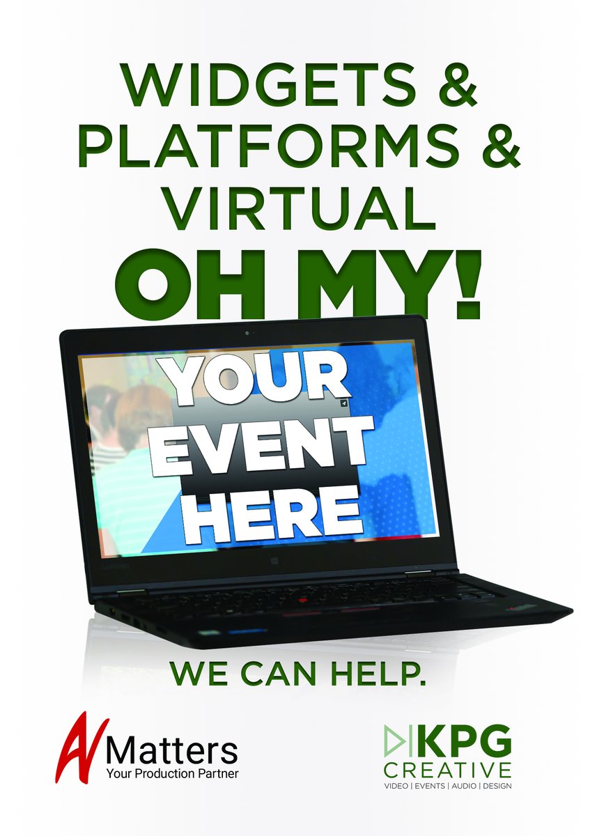 KPGCreative's tweet photo. Overwhelmed by everything additional needed to make a well manicured virtual meeting? We can help! AV Matters and KPG Creative have been pushing ourselves to come with creative and affordable ways to make your next virtual event, your best yet. https://t.co/LIdo0zONdp