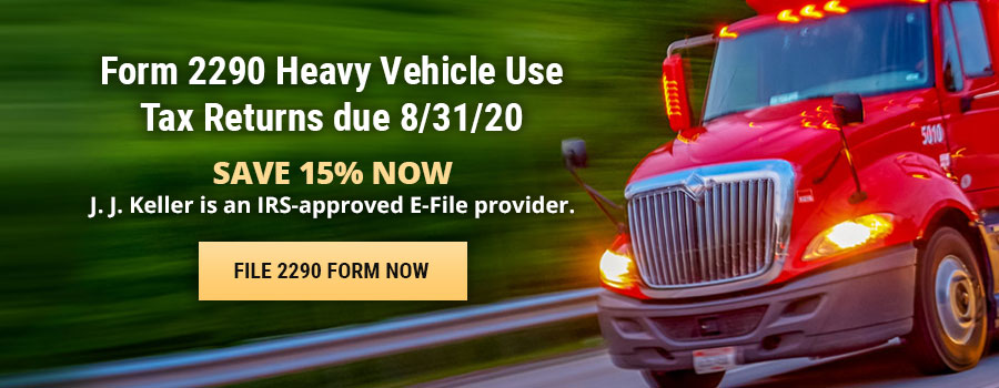 JJKeller's tweet photo. Save 15% now on our form 2290 Heavy Vehicle use tax returns due on 8/31/20. Click here for your discount. https://t.co/kYbzOYI1sk https://t.co/CmSs4zPvfQ