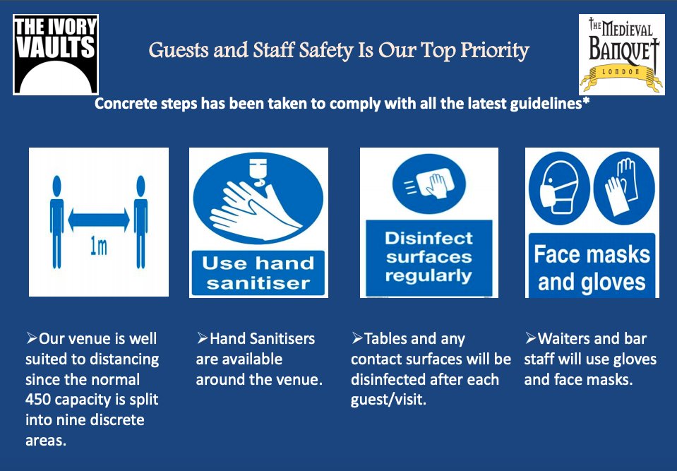 MedievalBanquet's tweet photo. I'm sure you're all looking forward to our re-opening as we are, and we are aiming to be able to see all of you very soon! In the meantime, have a look through our new covid-19 safety guidelines, taking immediate effect when our doors are open again. https://t.co/EJp6ZbP0nl