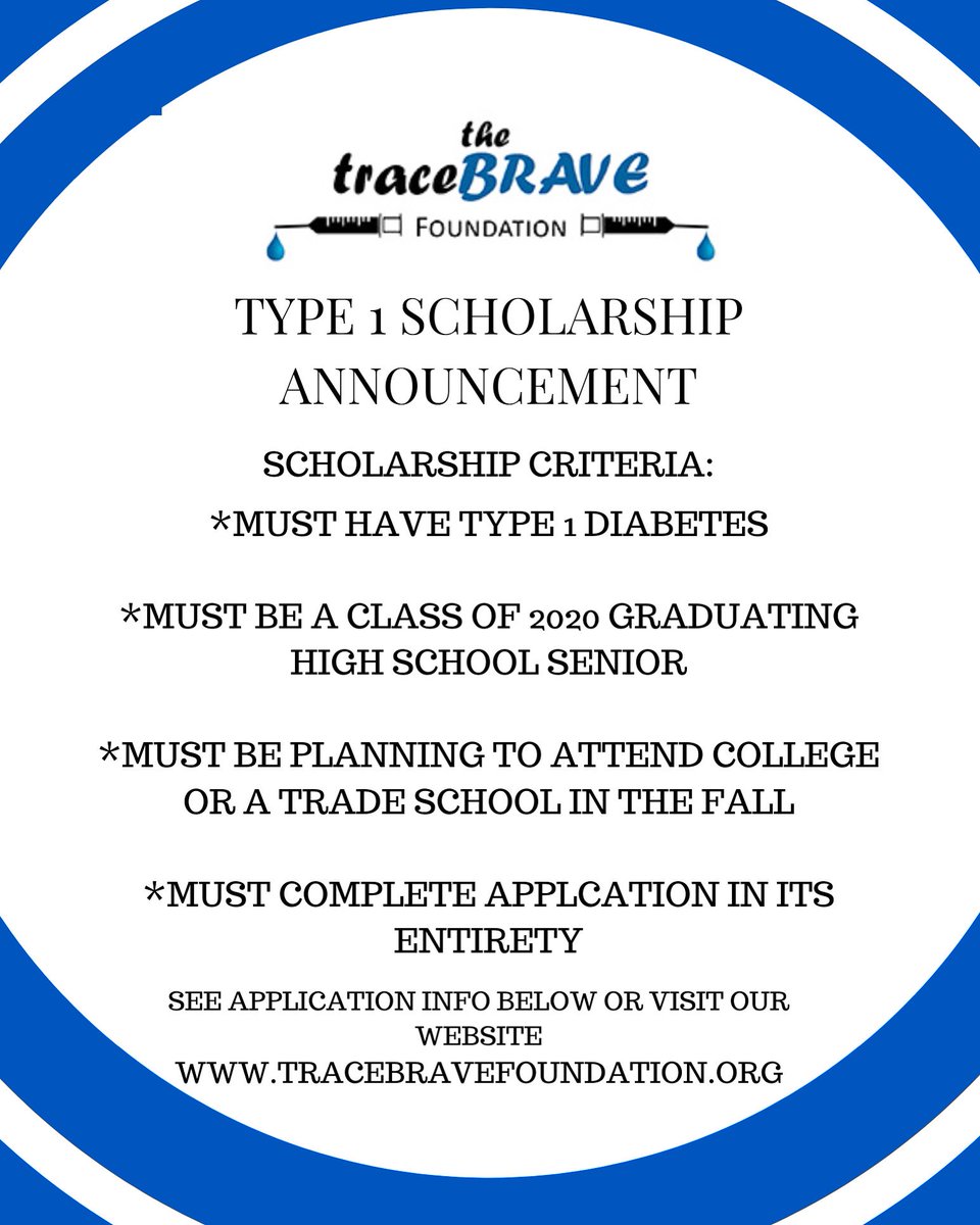 Scholarship announcement for graduating seniors with Type 1 diabetes! Please visit our website for details, click on the “Apply” tab💙