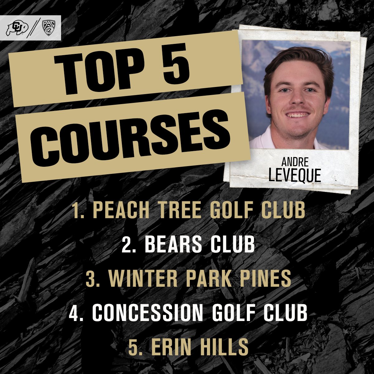 CUBuffsMGolf's tweet photo. Summer is in full swing (no pun intended), so how do your #Top5Courses compare to Andre's?
#GoBuffs https://t.co/doLnAzoFuI