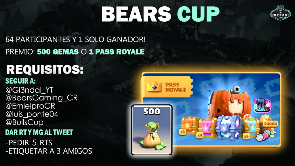 #CR • ¡TERMINÓ LA ESPERA!

》Abrimos Inscripciones 😈

• Edición INDIVIDUAL

👀▫(Bracket)

》¡LOS ESPERAMOS! 👑

NO SE OLVIDEN DE SEGUIRLOS⤵
@Gl3ndal_YT
<a href="/BearsGaming_CR/">Bears Gaming • 🌎 #QuedateEnCasa</a> 
<a href="/Emielpro_CR/">Emielpro • 🇦🇷</a> 
@luis_ponte04 
<a href="/BullsCup/">Bulls Cup🐂</a> 

》Enviar requisitos cumplidos al DM 📩

¡BUENA SUERTE!

#GoBG 👊