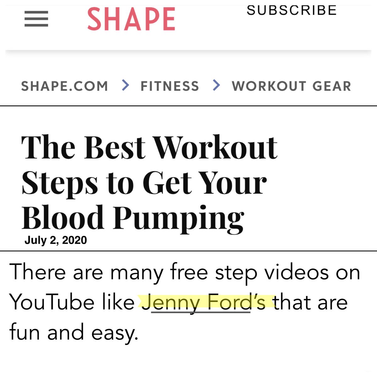 JennyFordFit's tweet photo. Excited to be mentioned in @shape again! What do you think? Is step training gaining in popularity?

Workout w/me on YouTube: 

https://t.co/Vticdlu85s

https://t.co/CGa1rRPTGV

Workout w/me on Amazon Prime: 

https://t.co/3N0YjYjGbY

#workoutathome #stepaerobics #steptraining https://t.co/eCo4rs4B1G