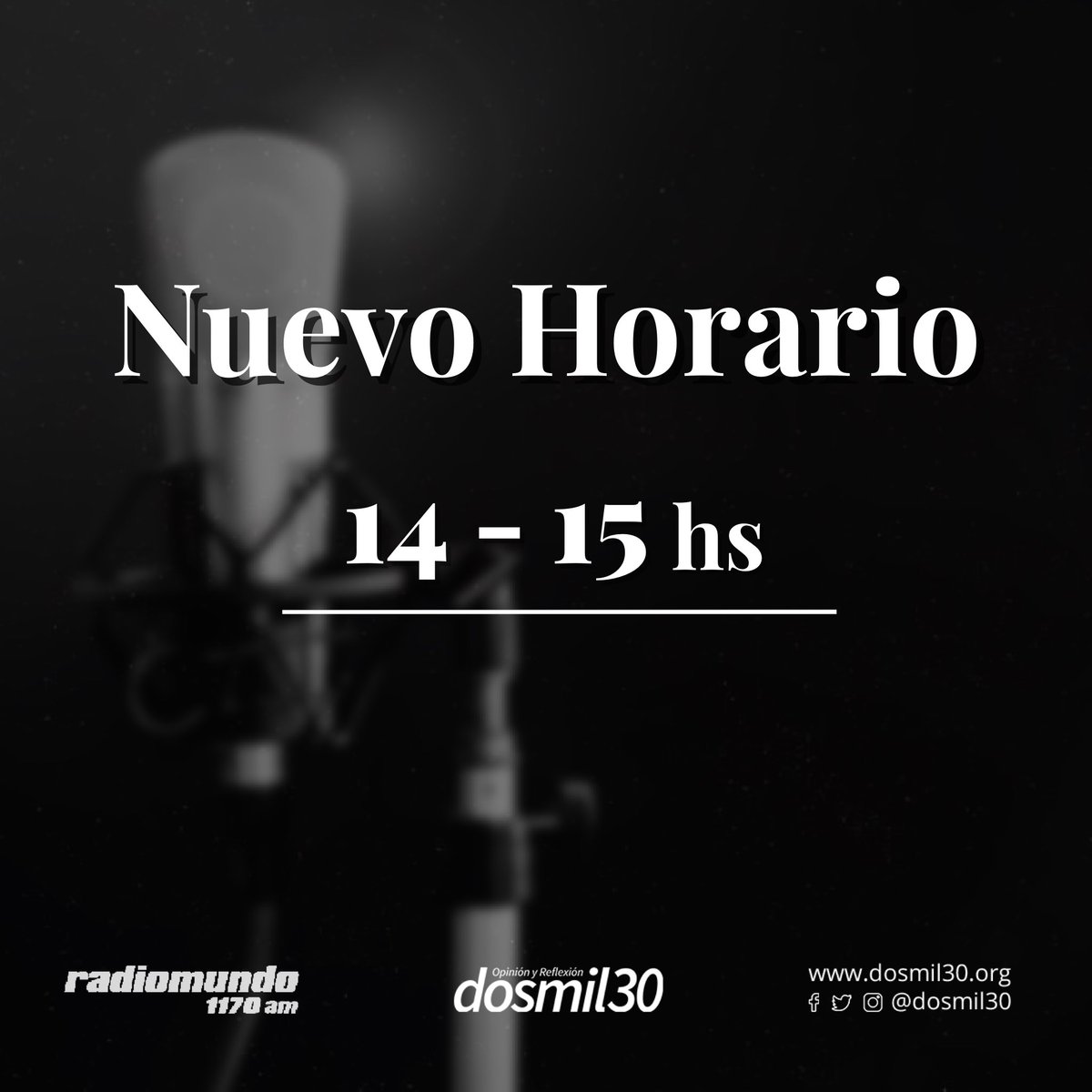 dosmil30's tweet photo. ¡Atención, dosmil30 cambia de horario! Seguimos los lunes por @radiomundo1170, pero ahora de 14 a 15h. Los invitamos a acompañarnos en este nuevo horario. Como siempre, con opinión y reflexión para el futuro cercano. https://t.co/XOOyYBj12b