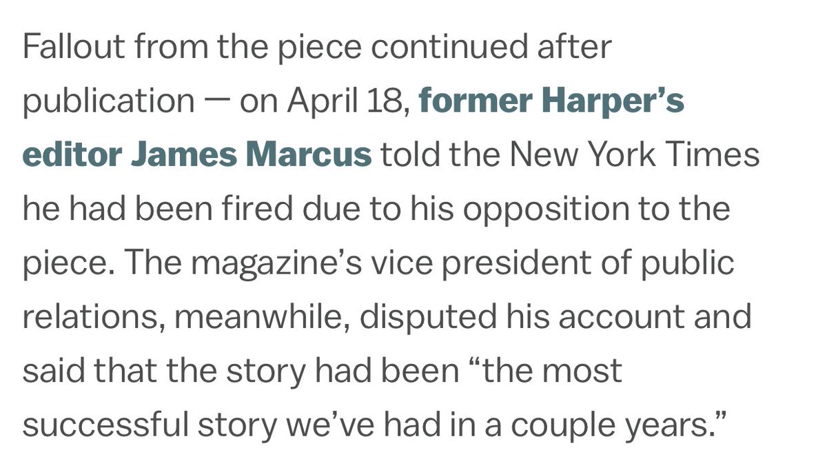 The letter in Harper’s mentions alarm over editors getting fired. Did it include, I wonder, an editor fired from Harper’s itself because he opposed publishing Katie Roiphe’s anti  #MeToo   article. Or is it alarm just for Jim Bennet and Ian Buruma (signatory)  https://www.google.com/amp/s/www.vox.com/platform/amp/2018/2/5/16971286/katie-roiphe-harpers-twitter-moira-donegan-me-too-movement
