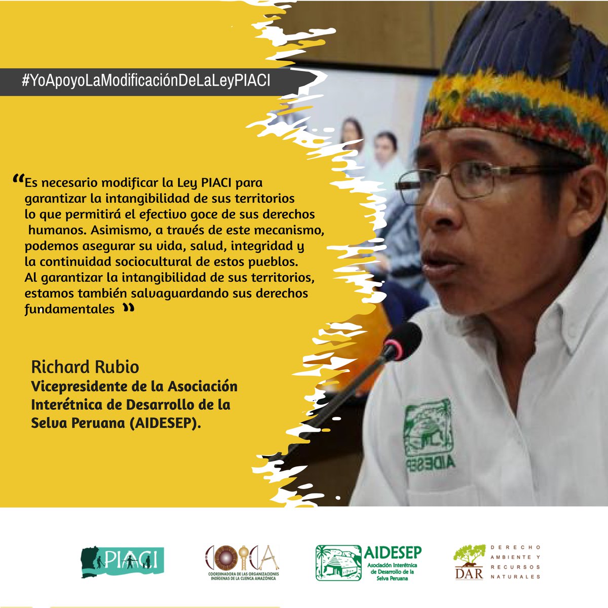 #YoApoyoLaModificacióndeLaLeyPiaci ▶️'Es necesario modificar la Ley PIACI para garantizar la intangibilidad de sus territorios lo que permitirá el efectivo goce de sus derechos humanos',declaró Richard Rubio, vicepresidente de @aidesep_org